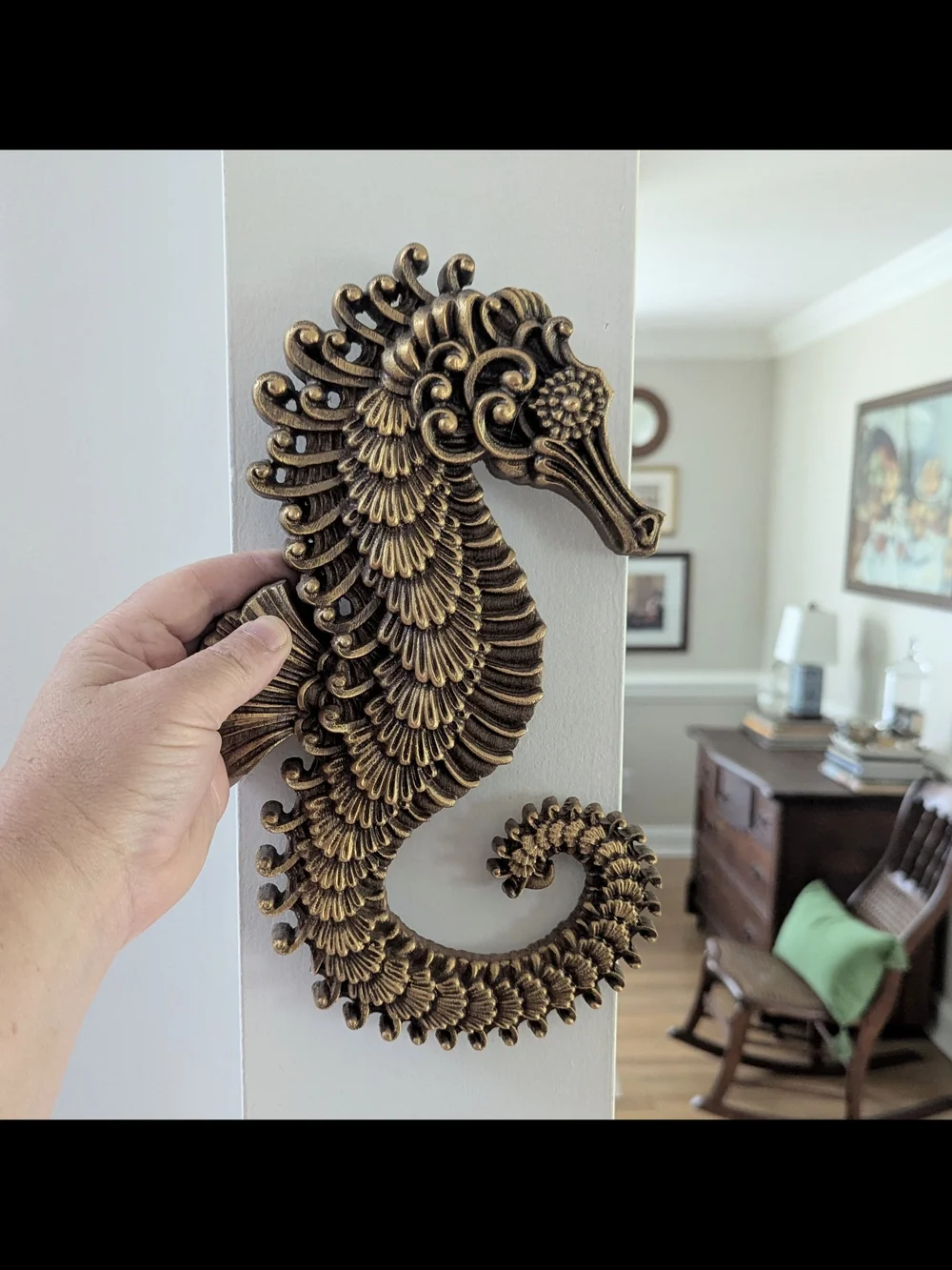 Watts Workshop Seahorse Wall Hanging Plaque Gold Resin Wood Art
